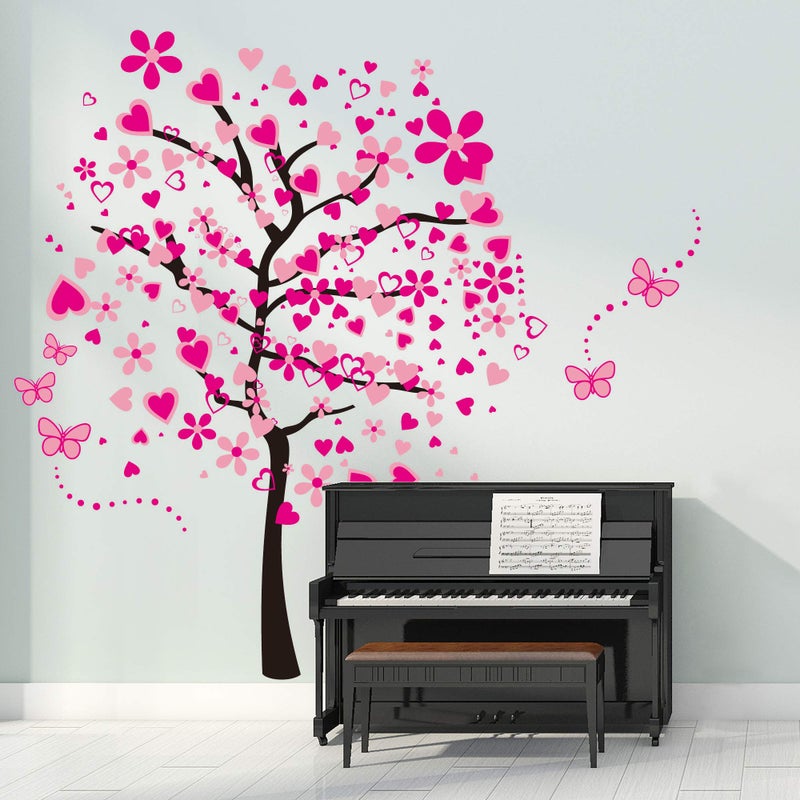 LiveGallery Removable Huge Pink Cartoon Heart Flower Tree Wall Decals Red Butterfly Wall Stickers Home Art Decor for Kids Girls Babys Bedroom Nursery Room Living Room Decorations - Image 4